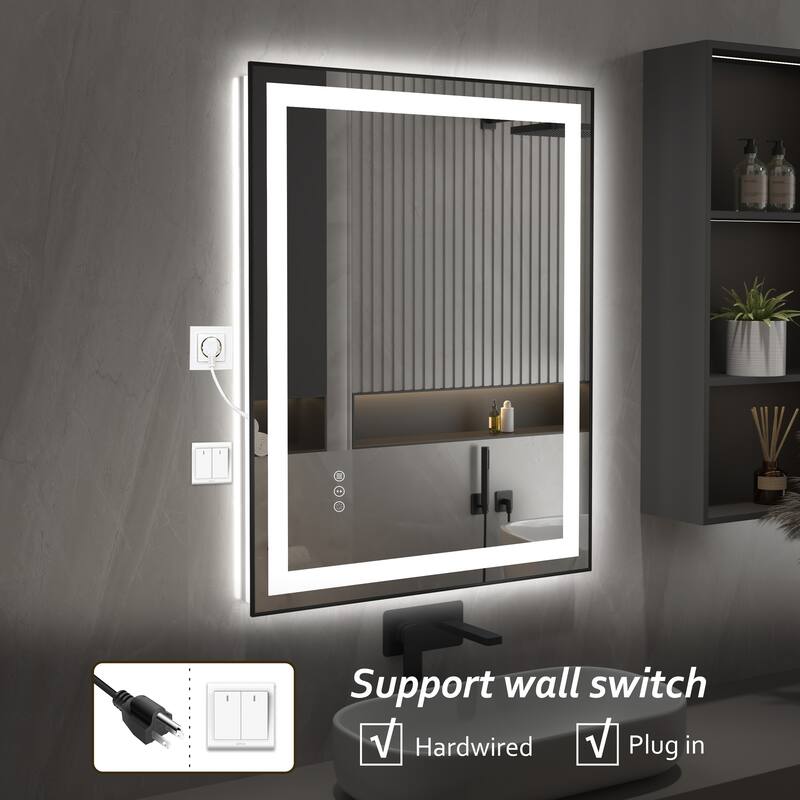 QuivaraView Aluminum front light and backlit LED lighted Framed Tempered Glass Bathroom Vanity Wall Mounted Mirror