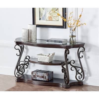 End Sofa Table with Glass Table Top and Metal Legs