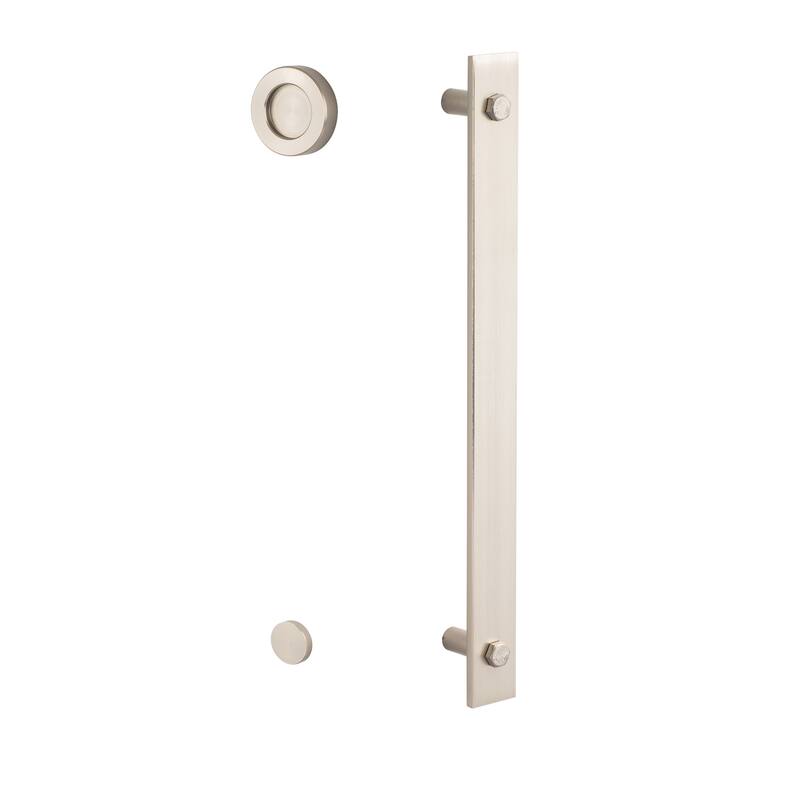 Barn Door Track System with Strap Roller 15 - Modern Handle with Round Pull - Satin Nickel