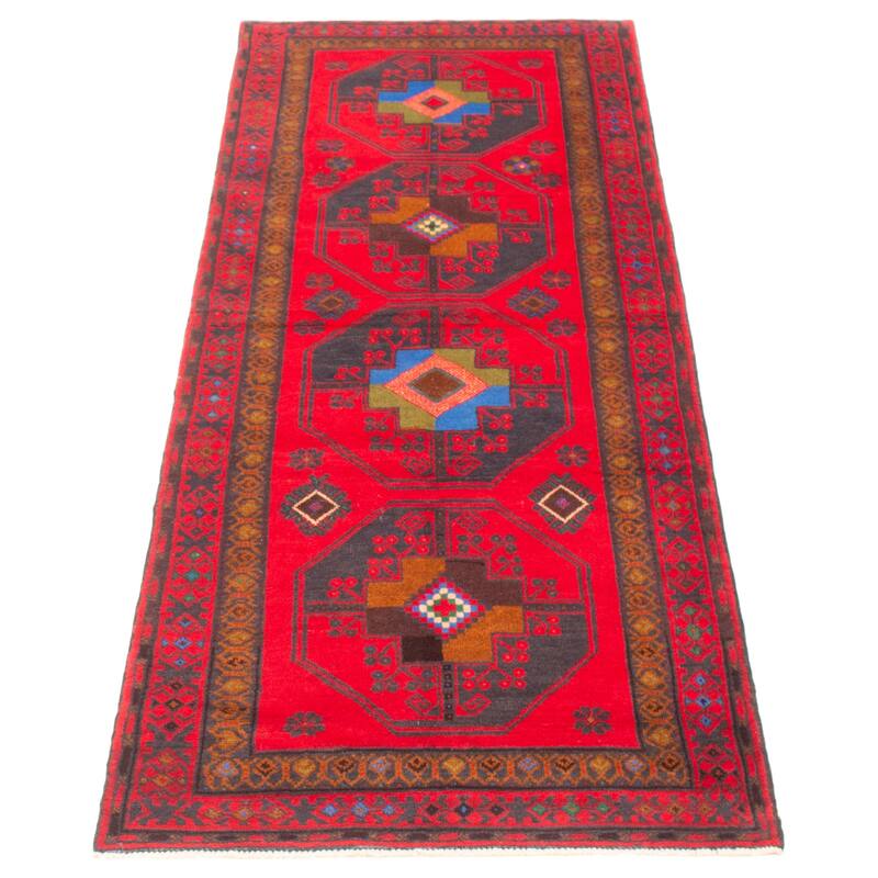 ECARPETGALLERY Hand-knotted Baluch Red Wool Rug - 3'4 x 9'2