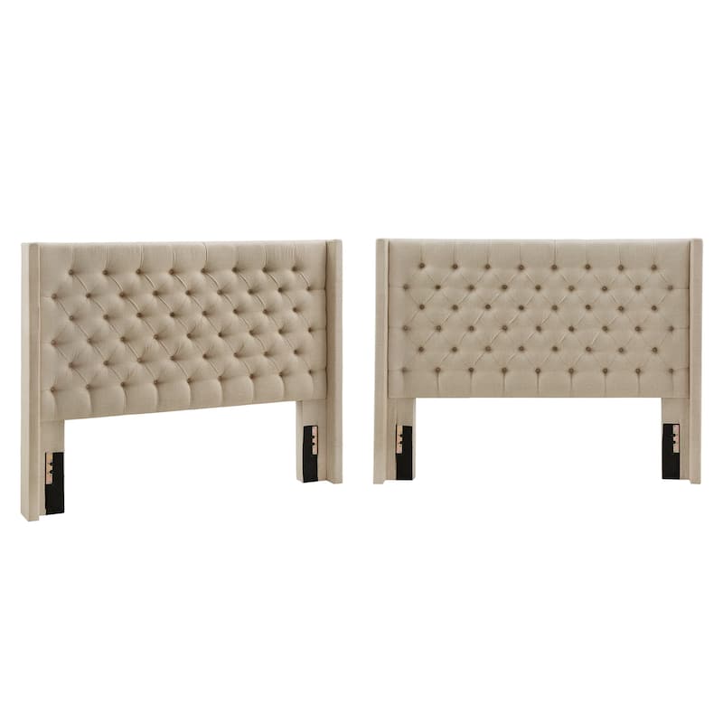 Detmold Queen Wingback Button Tufted Linen Fabric Headboard - Beige