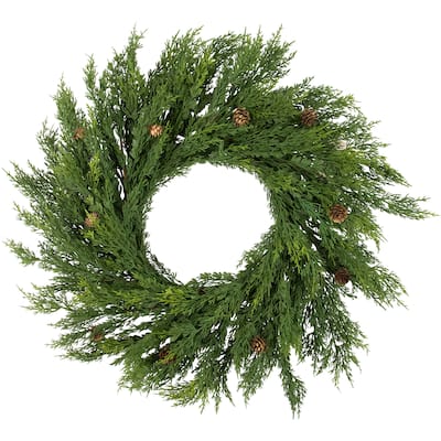 24" Soft Green Cedar Artificial Christmas Wreath with Pine Cones Unlit