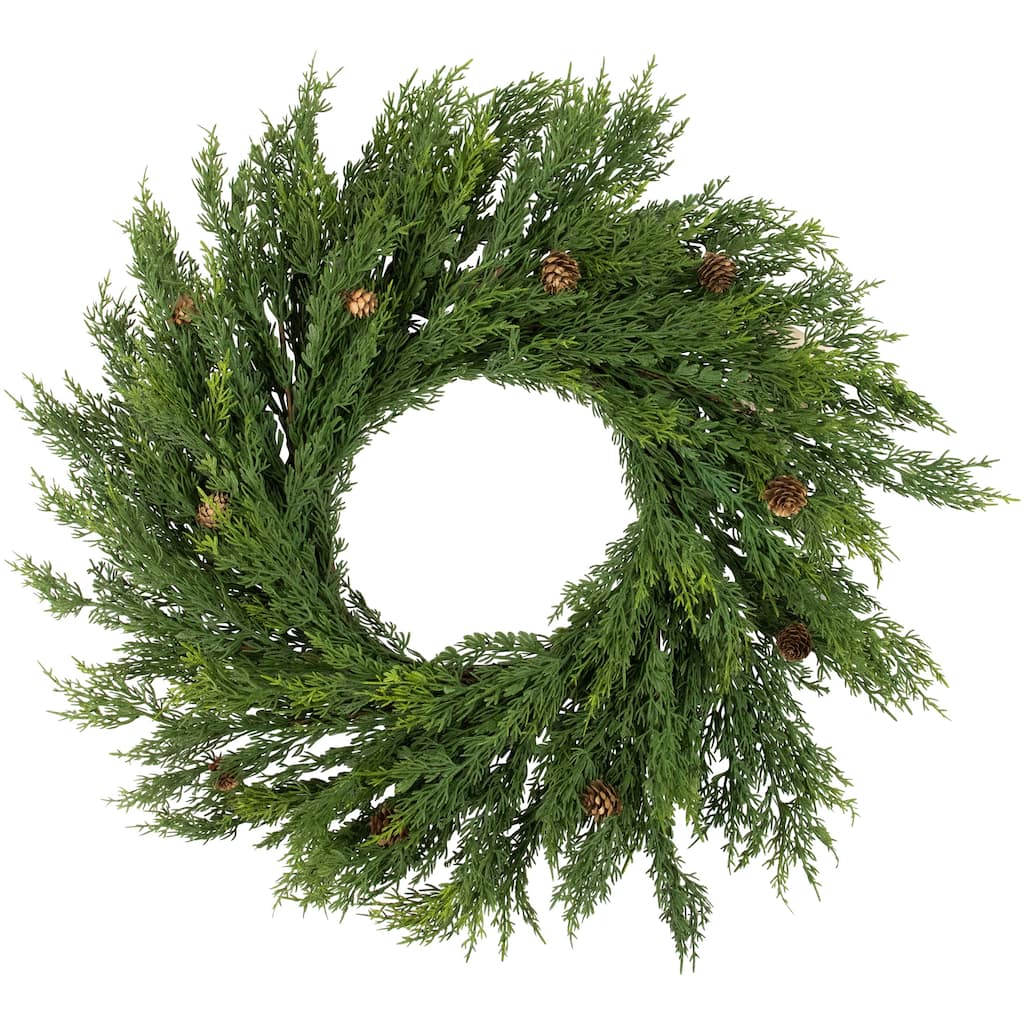 24" Soft Green Cedar Artificial Christmas Wreath with Pine Cones Unlit