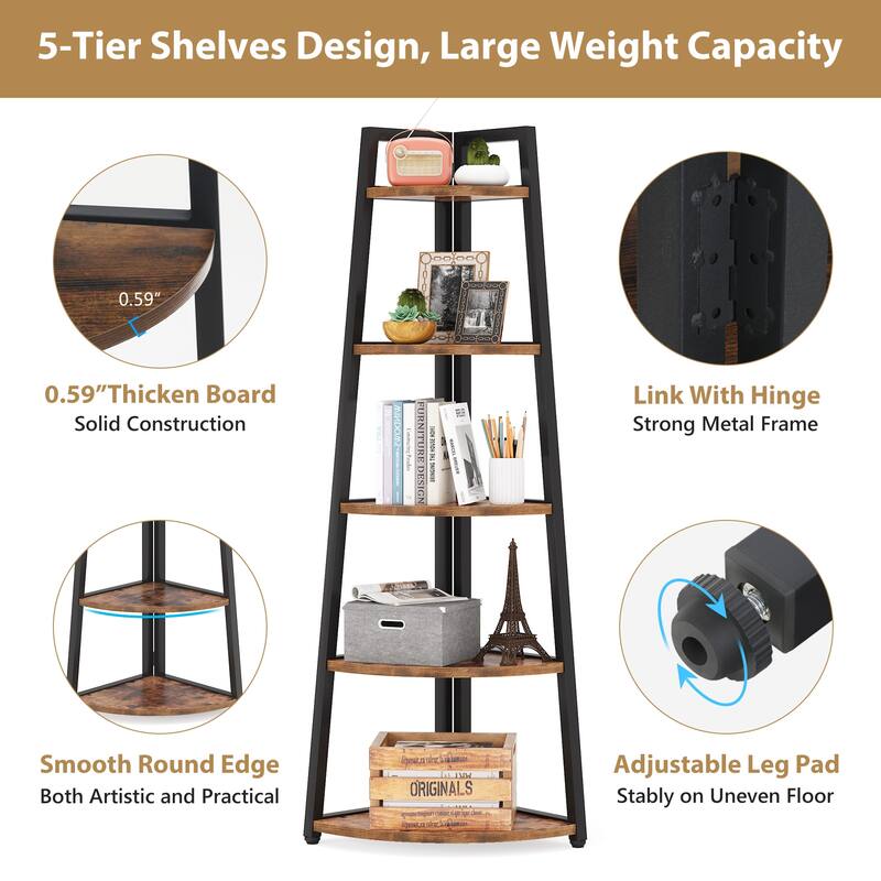 70 inch Tall Corner Shelf, Corner Bookshelf and Bookcase
