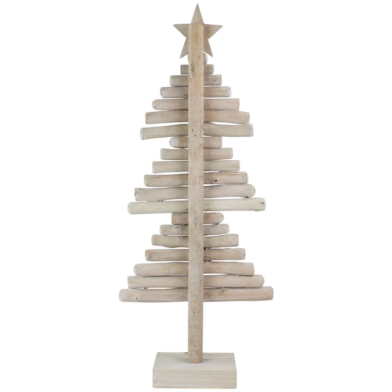Rustic Wooden Christmas Tree with Star Decoration - 25.5"