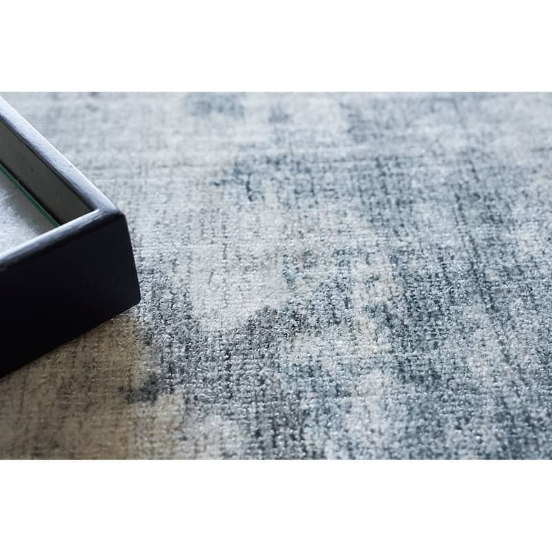 Exquisite Rugs Sky Handmade Handloomed New Zealand Wool/Bamboo Silk Gray/Blue Area Rug