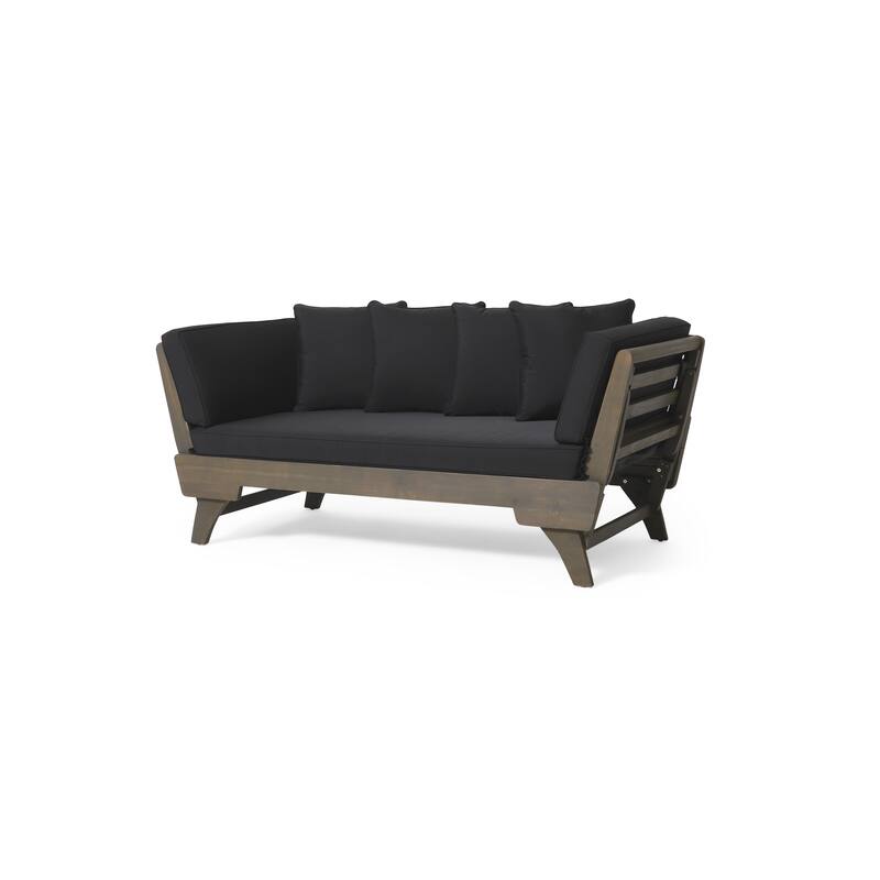 Roomfitters Outdoor Sofa Daybed, Adjustable Wood Frame with Cushions, Patio or Balcony Seating in Dark Gray