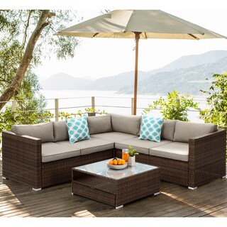 COSIEST Wicker Outdoor Patio Sectional Set with Coffee Table