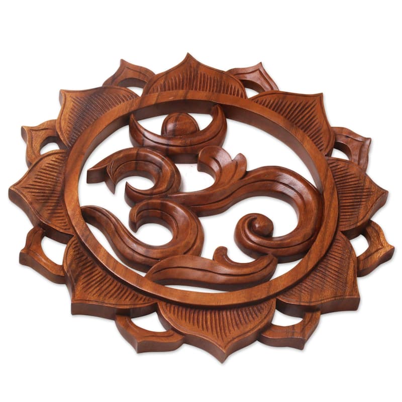 Handmade Om Petals Wood relief panel (Indonesia)