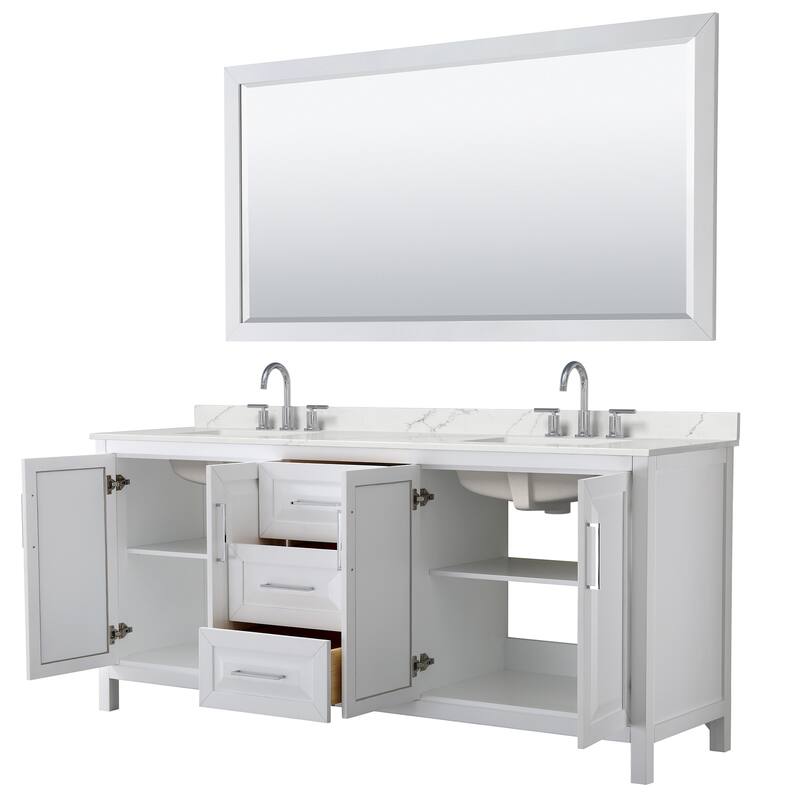 Daria 80-inch Double Vanity, 3 Hole Quartz Top, 70-inch Mirror