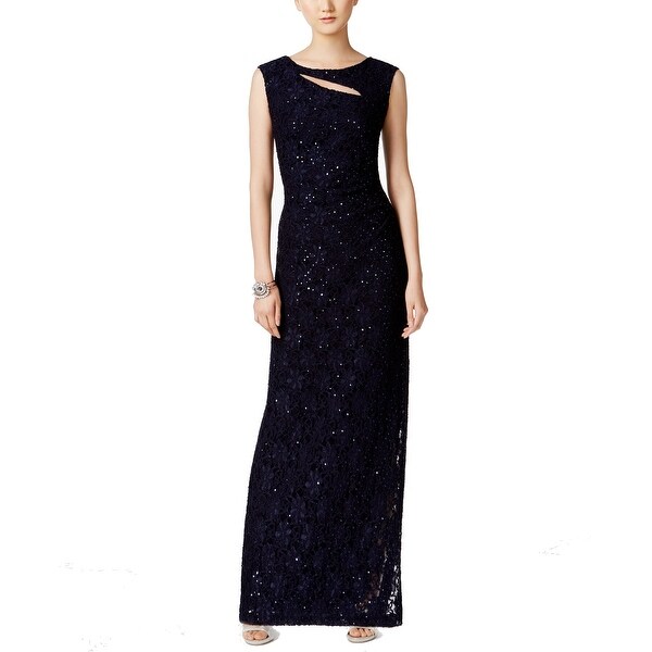 Connected Apparel Blue Women's Size 8 Cutout Sequined Lace Gown