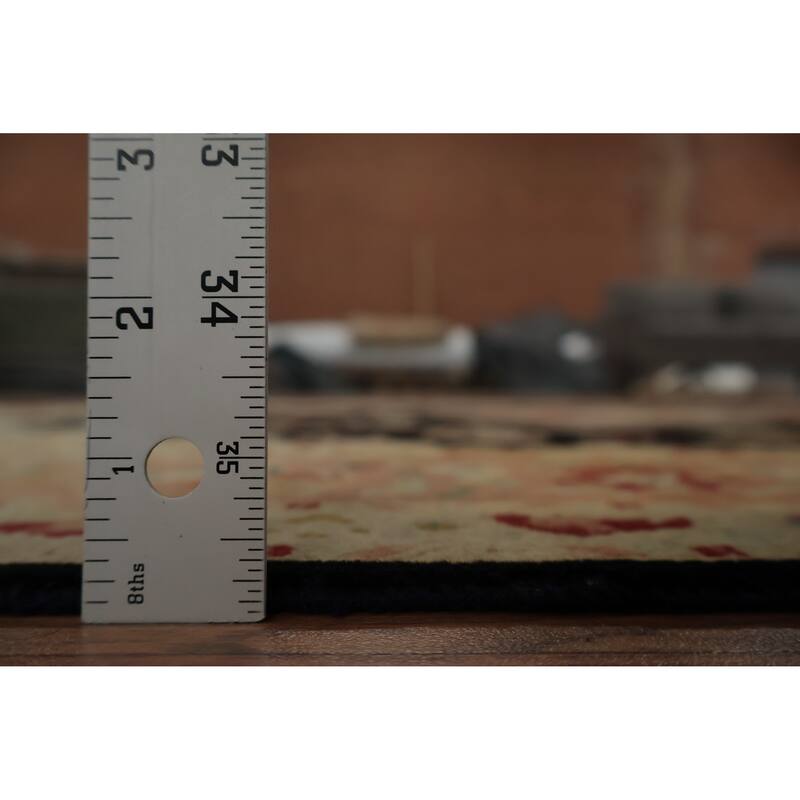 Hand Knotted Oriental Wool & Silk Carpet Traditional Floral Black Tabriz Area Rug - 6' 7'' X 4' 10''