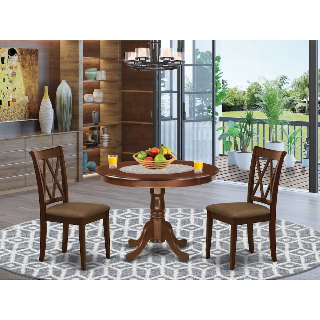 HomeStock 3-Pc Mahogany Finish Solid Wood Top - Round Dining Room Set - Seats 4