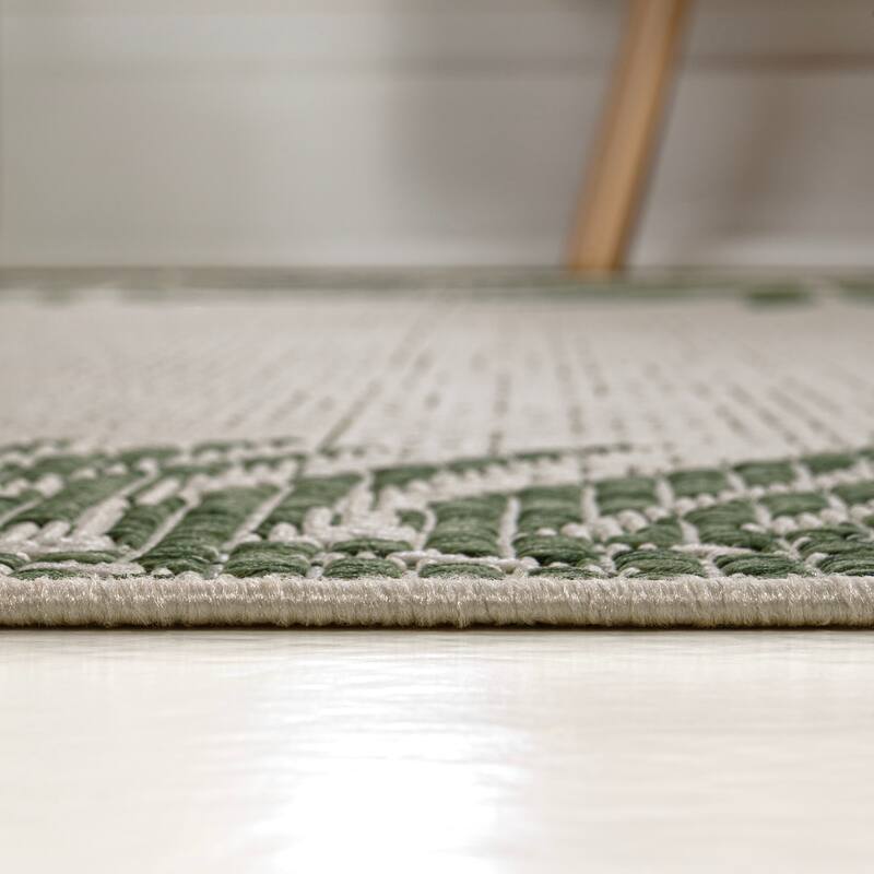 JONATHAN Y Beckett Coastal Cottage Palm Frond Border Blue/Cream Indoor/Outdoor Area Rug