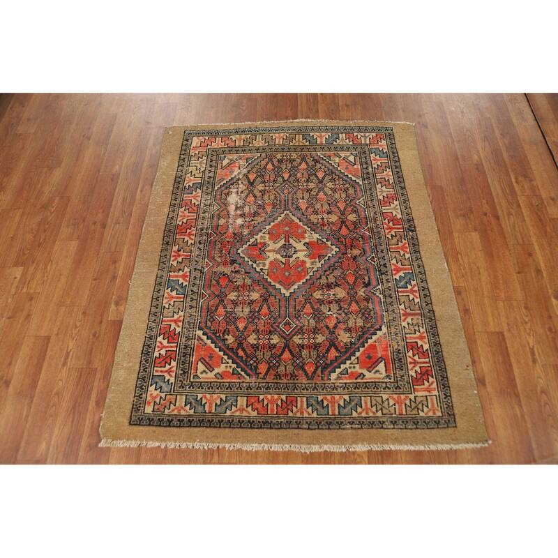 Pre-1900 Antique Vegetable Dye Serab Foyer Rug Handmade Wool Carpet - 3'3"x 3'11"