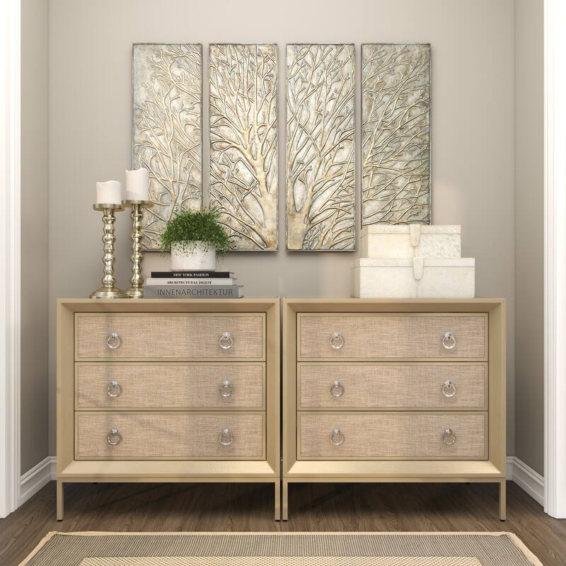 Gray, Silver or Gold Leather Handmade Cowhide Storage Box with Silver Foil Accents (Set of 2)