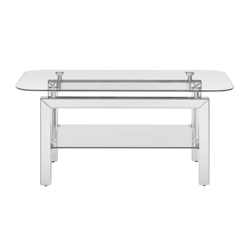 Rectangle Tempered Glass Coffee Table, Tea Table for Waiting Room, Modern Side Coffee Table with Mirrored Stainless Leg