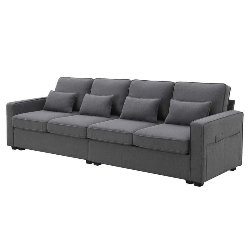 104" modern linen four seater sofa with armrest pockets