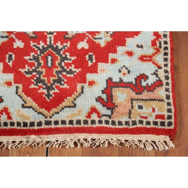 Geometric Red Kazak Indian Accent Rug Hand-Knotted Wool Carpet - 2'0"x 3'0"