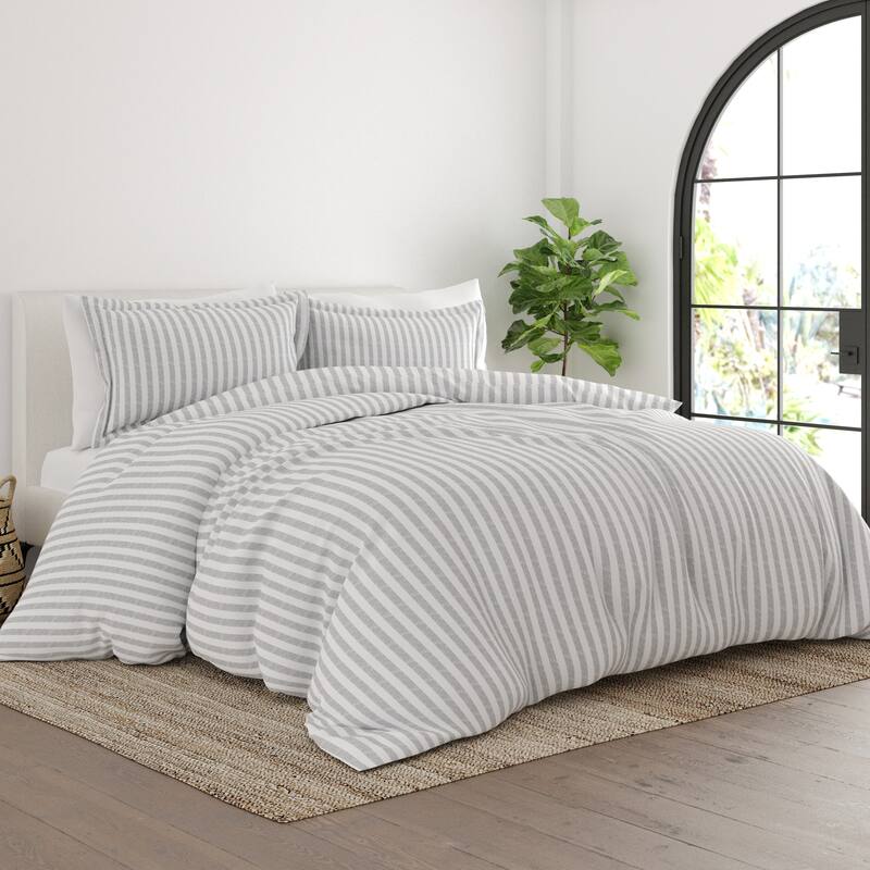 Soft Essentials Rugged Stripes Ultra Soft Oversized 3-piece Duvet Cover Set - Light Gray - Twin - Twin XL