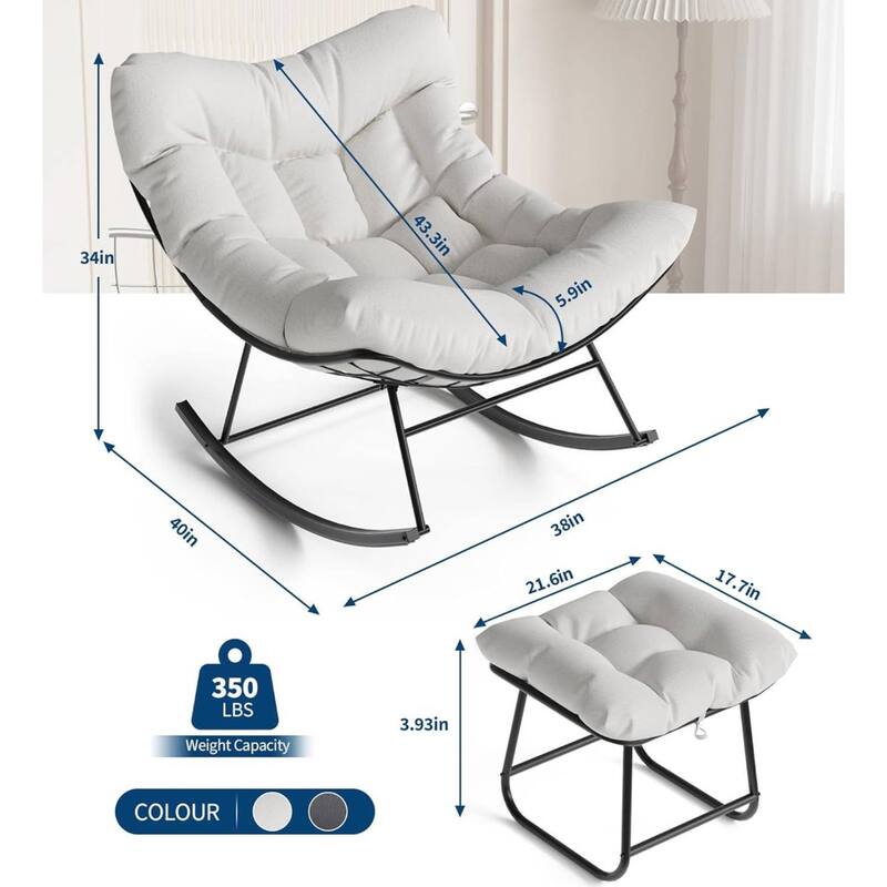 Outdoor Oversized Lounge Chair, Patio Rattan Egg Rocker with Footrest