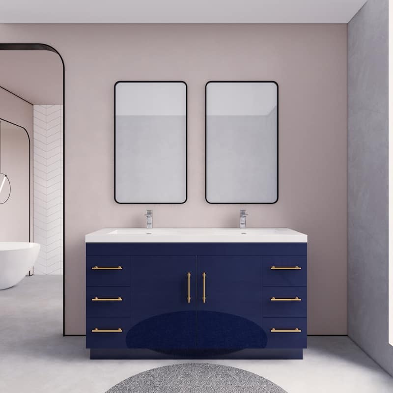 Eliza 60'' Freestanding Vanity with Double Sink - 60'' Width Double Sinks - High Gloss Night Blue