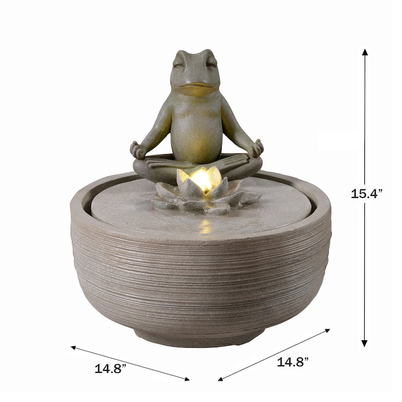 LED Lighted Frog Meditating Outdoor Garden Water Fountain - 15.5"