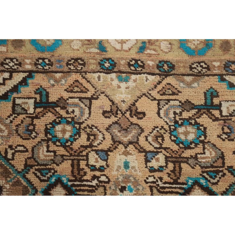 Geometric Hamedan Persian Vintage Runner Rug Handmade Wool Carpet - 3'5" x 9'5"
