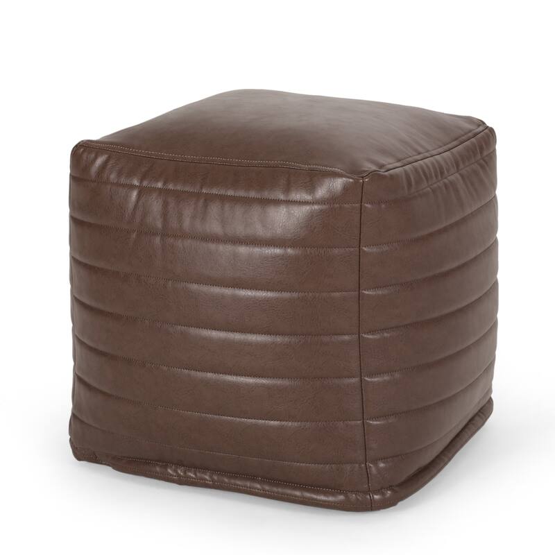 Baddow Contemporary Faux Leather Channel Stitch Pouf by Christopher Knight Home