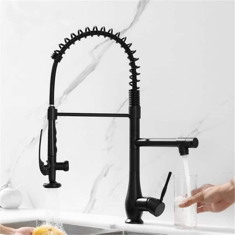 Commercial Kitchen Faucet Single Handle Modern Single Hole Kitchen Sink Faucets With Pull Down Sprayer Modern Basin Taps - Matte Black