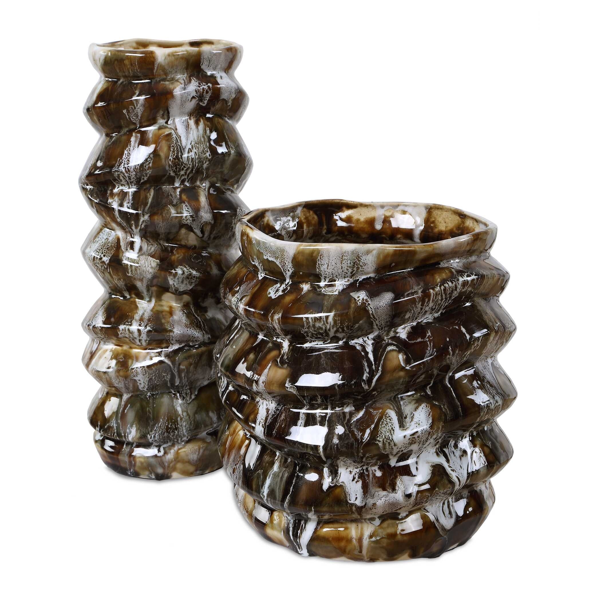 Uttermost Cuoco Glazed Brown Vases, Set of 2