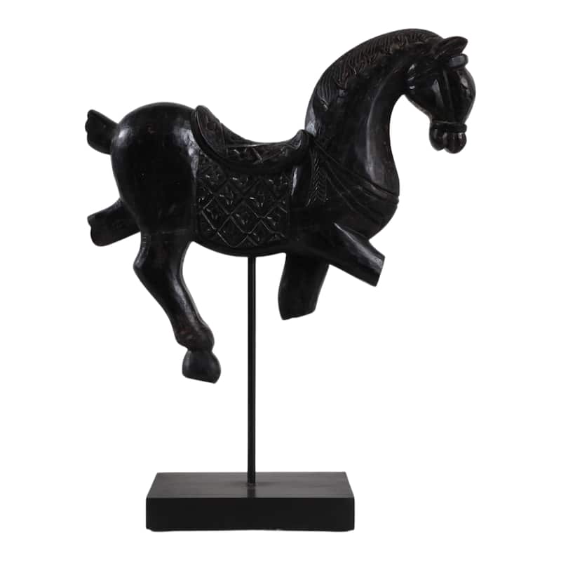 Wood Carved Horse Figurine Sculpture Statue Home Decor - 19" Black - 16" x 4.5" x 19"