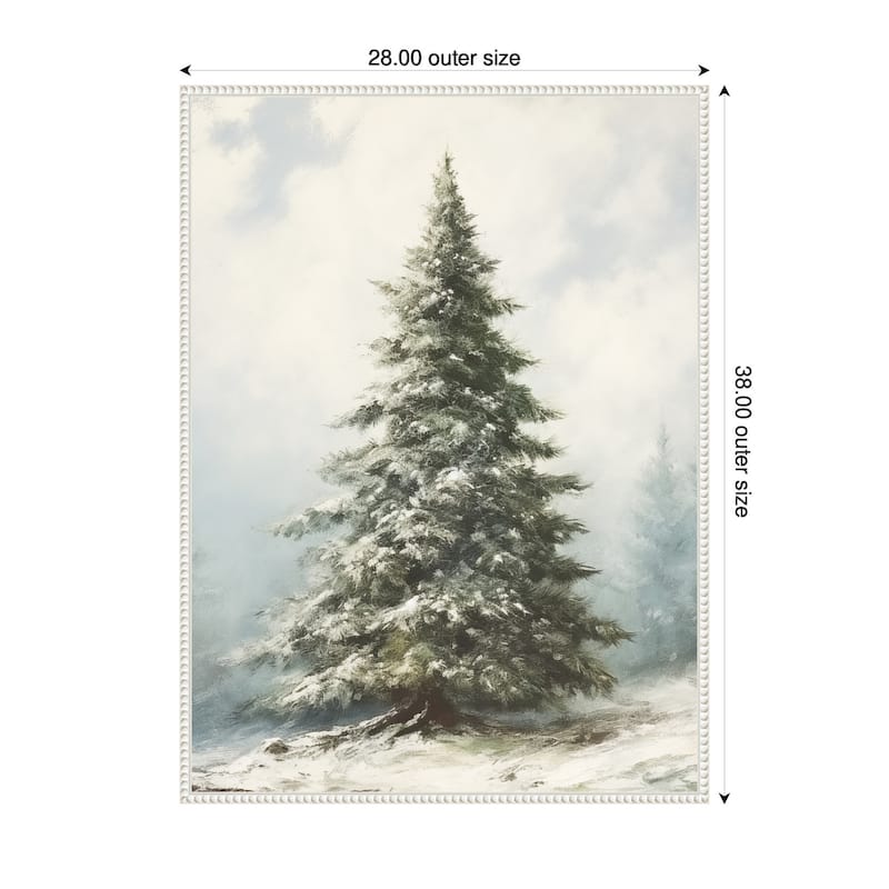 Kate and Laurel Sylvie Beaded Snow Covered Evergreen Fir Tree Framed Canvas by The Creative Bunch Studio