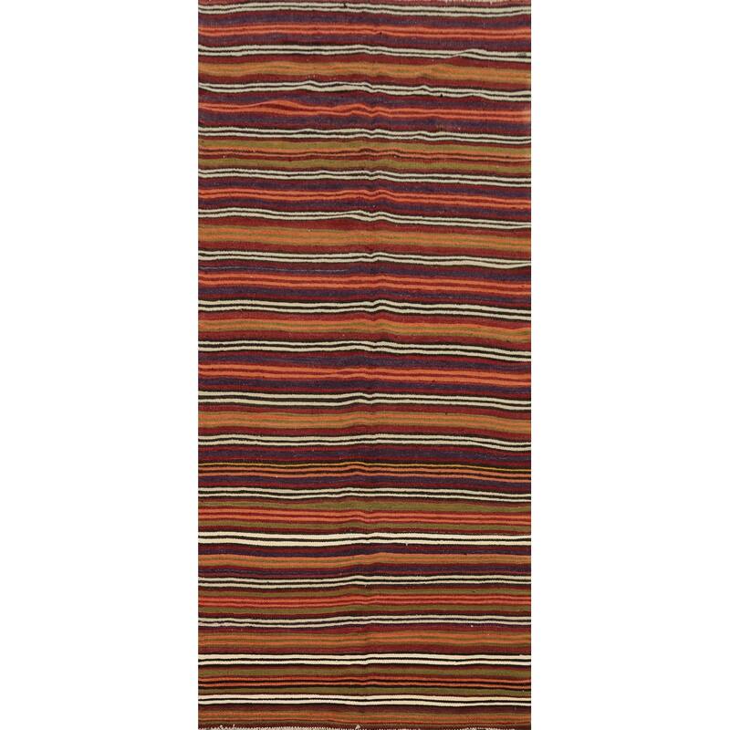 Hand Woven Oriental 100% Wool Carpet Southwestern Geometric Multi-Colored Kilim Area Rug - 11' 2'' X 4' 8''