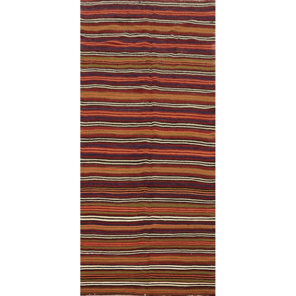 Hand Woven Oriental 100% Wool Carpet Southwestern Geometric Multi-Colored Kilim Area Rug - 11' 2'' X 4' 8''