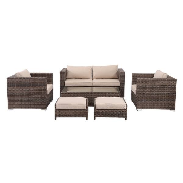 Florida 6 Pieces Outdoor Patio Wicker Sofa Conversation 6 Pieces Outdoor Patio Wicker Sofa
