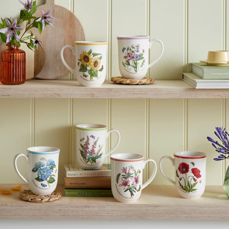 Portmeirion Botanic Garden Set of 6 Meadow Tulip Beaker Mugs - 10.5 oz