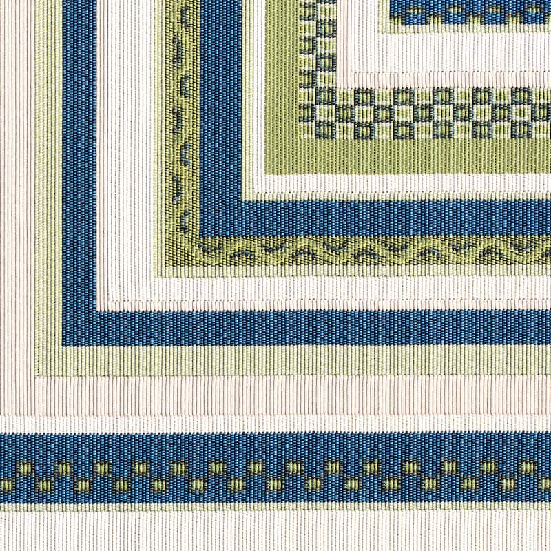 Sizzling Nautical & Coastal Striped Border Indoor/Outdoor Area Rug