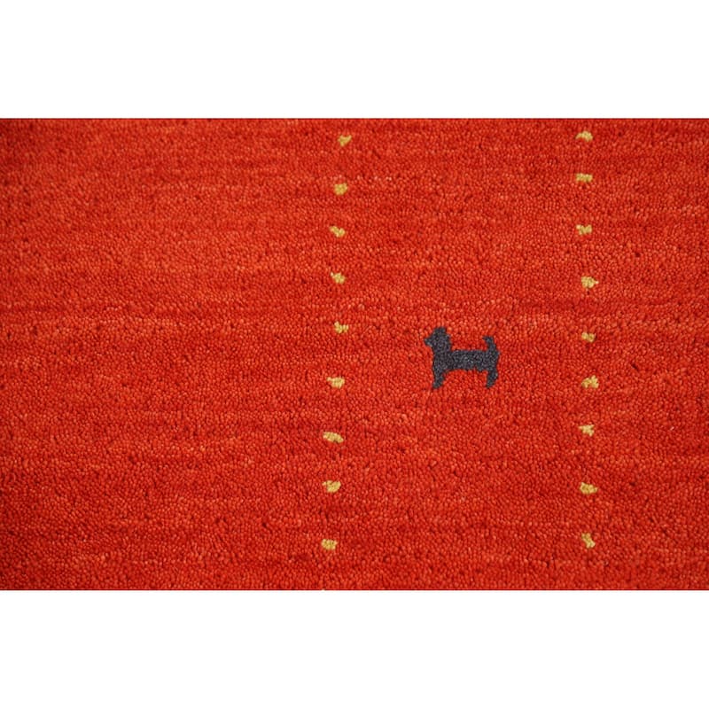 Orange Tribal Gabbeh Rug Hand-Knotted Wool Carpet - 4'0" x 5'10"