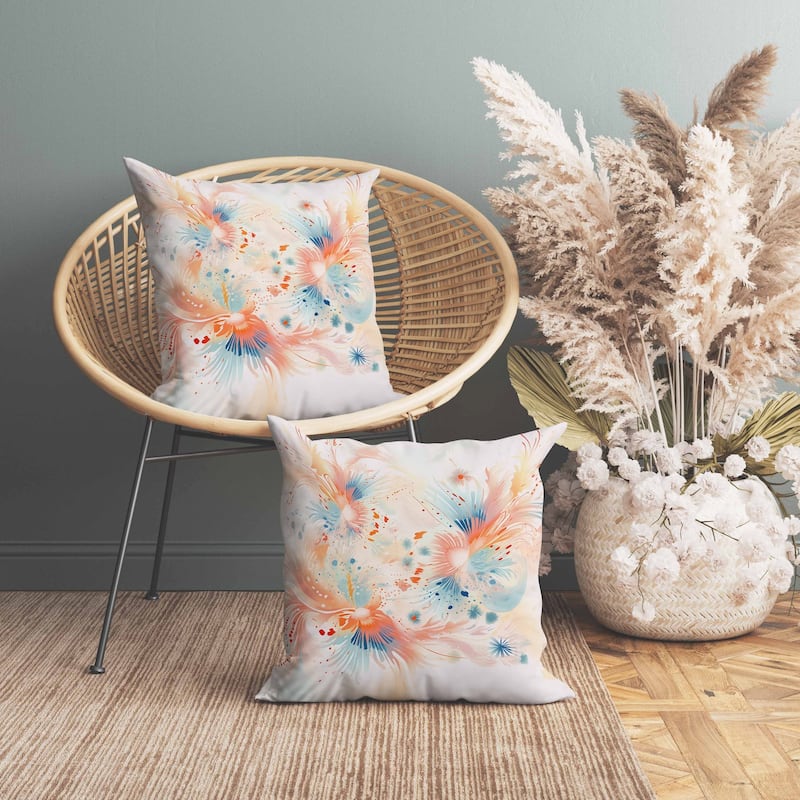 Vibrant Brushstrokes Faux Suede Reversible Throw Pillow Pink and Orange