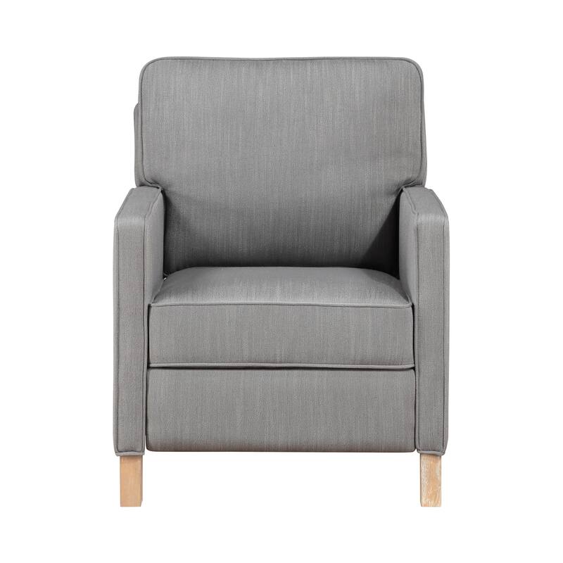 Classic Traditional Push Back Reclining Chair Gray Fabric Upholstery Cushion Seat Solid Wood Furniture 1pc