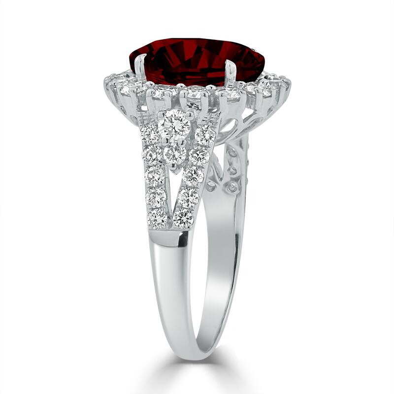 Auriya 3 9/10ct Oval Red Garnet and 7/8ctw Halo Diamond Engagement Ring 18K Gold