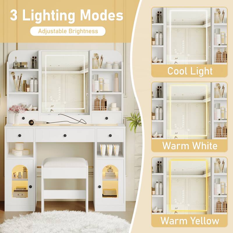 43.2" Vanity Desk with LED Mirror and Lights