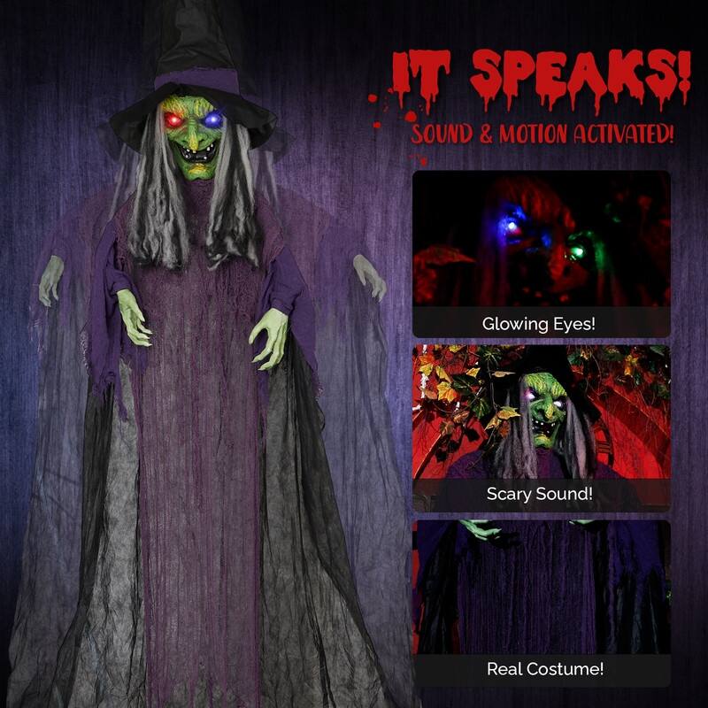 11.8FT Hanging Witch With Sound Activation Function Animated Halloween Decorations