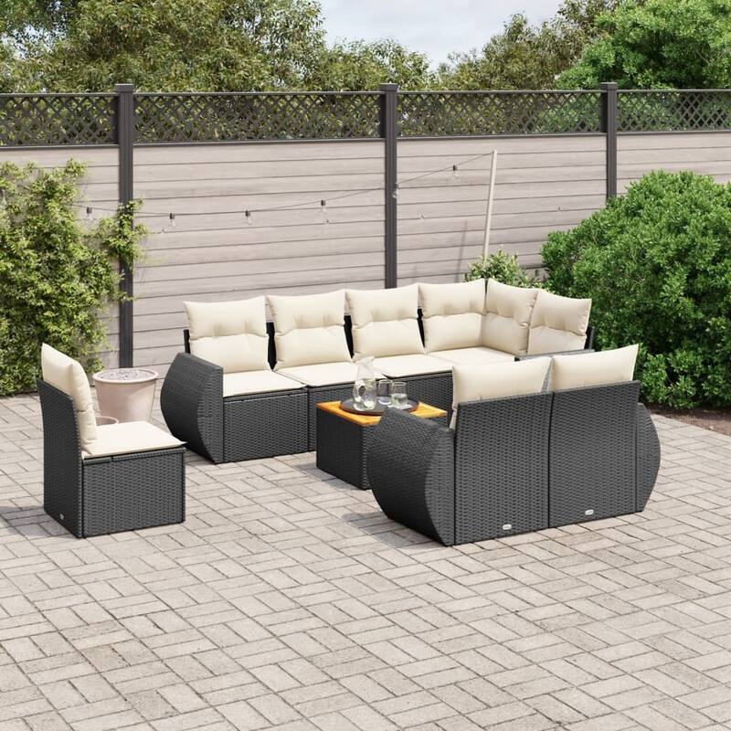 vidaXL Garden Sofa Set Black - 21.7 x 21.7 x 14.6 - Black and cream Large  - form2