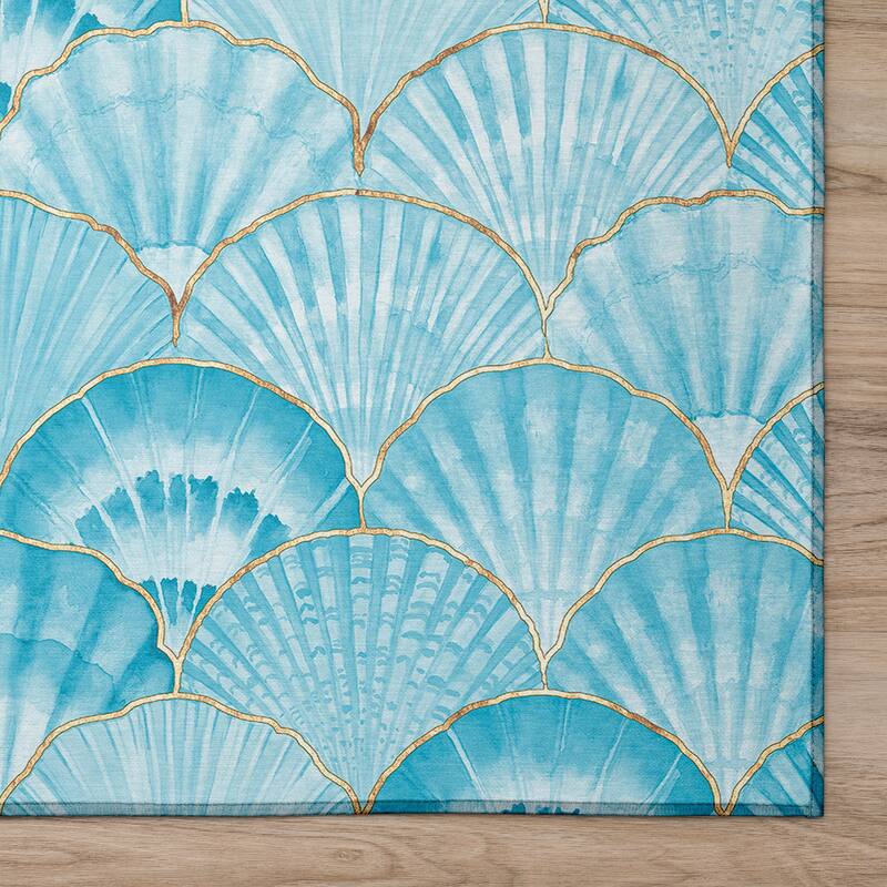 Indoor/ Outdoor Surfside Seashells Washable Rug New