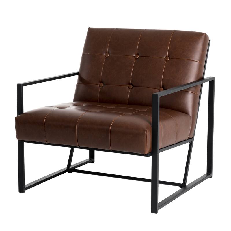 Glitzhome 29.50"W Mid-Century PU Leather Tufted Accent Chair - 29.5"W x 30.5"H x 29.25"D