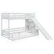 preview thumbnail 13 of 18, Twin Over Full Size Floor Bunk Bed with Slide and Safety Guardrails, Wooden Bunk Bedframe with Storage Staircase and Fence