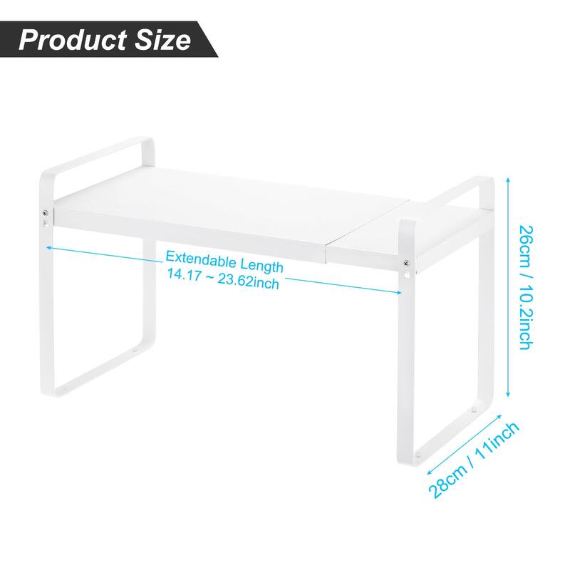 Expandable Cabinet Shelf Organizers, Stackable Counter Shelves - White