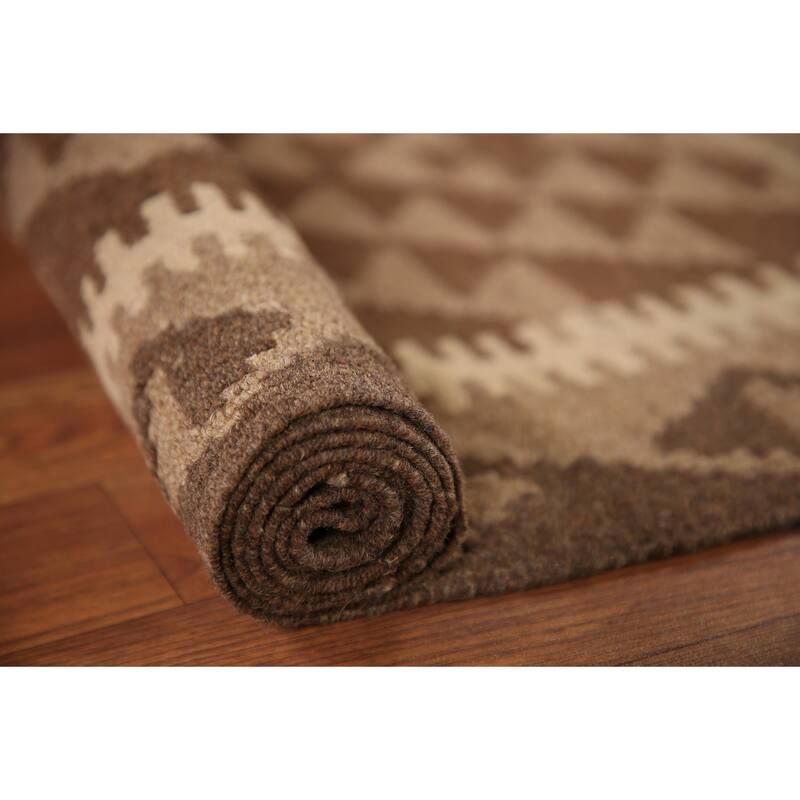 Geometric Kilim Oriental Rug Flat-weave Wool Carpet - 3'3" x 4'9"